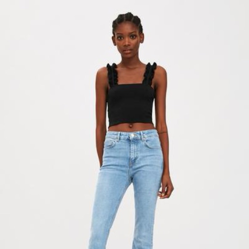 Zara Women’s Top with Ruffled Straps, Black Color